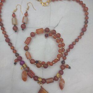 Glorious Carnelian necklace, earring, bracelet set in copper